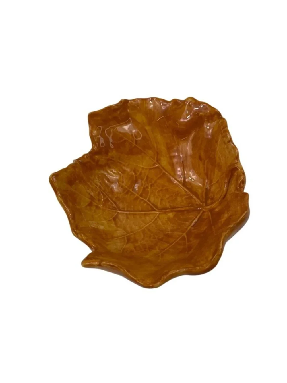 Handcrafted Vintage Leaf-Shaped Pottery Bowl With Pedestal Feet